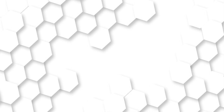 white abstract hexagonal hexagon modern technology. creative emboss light honeycomb polygonal web. geometric science and mosaic tile with template texture background.