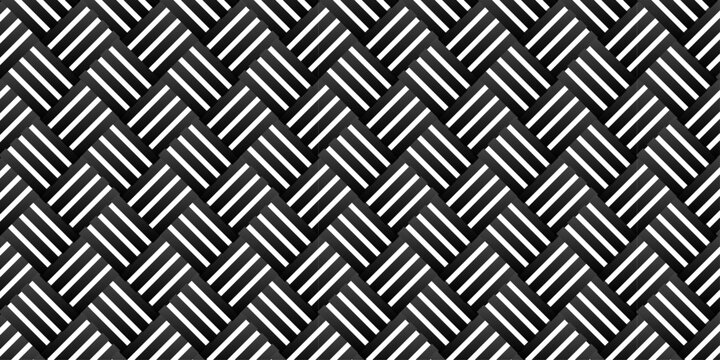 Geometric black and white seamless overlap triangle fabric lap ornament decoration wall and floor line square mosaic floral wallpaper background.