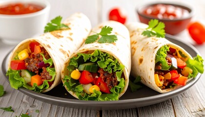 Delicious Gourmet Burritos with Fresh Ingredients on Plate with CloseUp.