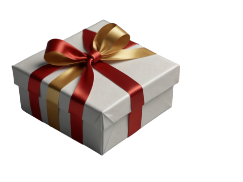 White Gift Box with Gold Ribbon. Generative Ai
