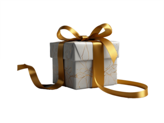 White Gift Box with Gold Ribbon. Generative Ai