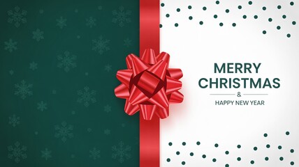 Elegant Merry Christmas and Happy New Year greeting with gift bow