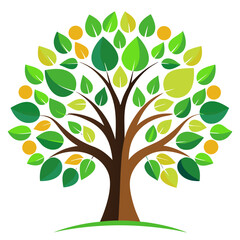 Vibrant stylized tree with lush green leaves and golden fruit, perfect for nature themes, eco-friendly designs, or growth concepts with a modern, clean aesthetic