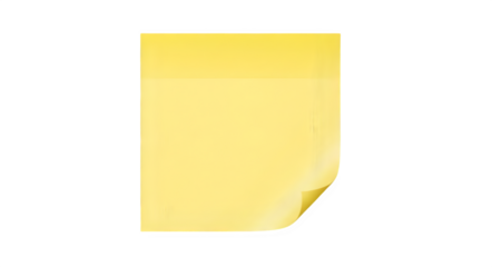 Isolated yellow sticky note with curled corner on a black background in a studio shot style on transparent background