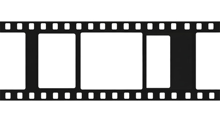 Obraz premium A black and white film strip with sprocket holes and empty frames on a black background design element on transparent background