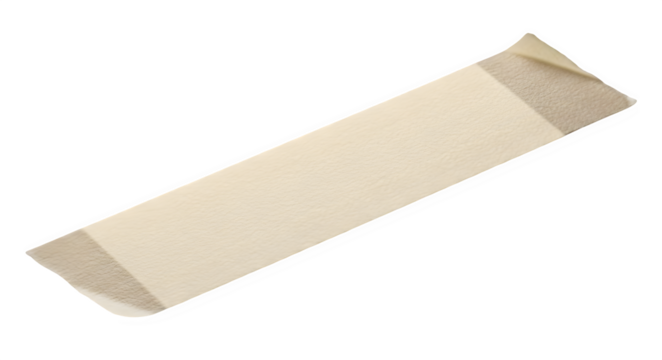 A single beige sugar packet isolated on a black background in a slightly diagonal perspective on transparent background