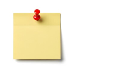 Blank Yellow Sticky Note with Red Pushpin on White Background and Copy Space perfect for website banner, presentation slide,