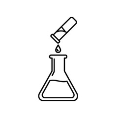 Laboratory Flask with Dropper Line Art &ndash; Vector Illustration of Science Experiment and Chemical Research