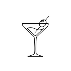 Martini Glass Line Art – Vector Illustration of Cocktail with Olive Garnish