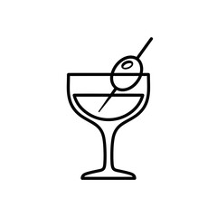 Martini Glass Line Art – Vector Illustration of Cocktail with Olive Garnish