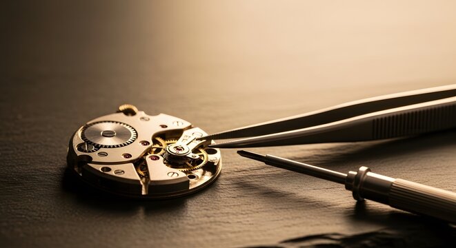 Watchmaker Repairing Vintage Mechanical Watch Movement with Precision Tools perfect for watch repair shop marketing, luxury