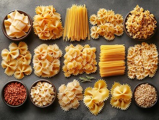 Assorted Pasta on Dark Background, Creative Italian Dining Display