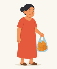 Wanita dengan Kantong Makanan Gorengan.eps
