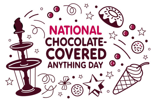 National Chocolate-Covered Anything Day Vector Illustration, Assorted Chocolate-Dipped Treats and Desserts Isolated on White Background