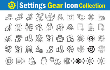 Engineering and Business Gear Icons, Team Management and Growth Concept, Vector Line and Solid Style