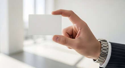 Businessman Holding Blank White Card with Copy Space perfect for website banner, presentation slide, marketing material,
