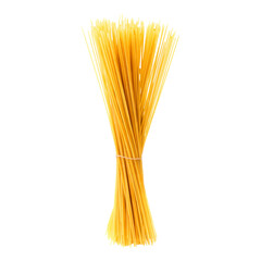 Isolated bundle of uncooked golden spaghetti pasta for cooking