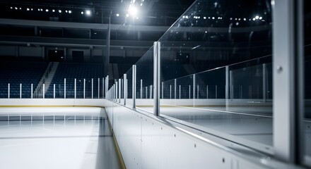 Empty Professional Ice Hockey Rink with Boards and Ice Surface perfect for website banner, sports publication, advertising,