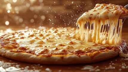 Cheese Pizza Pull Close-up, Delicious Italian Cuisine, Dining Advertising Material