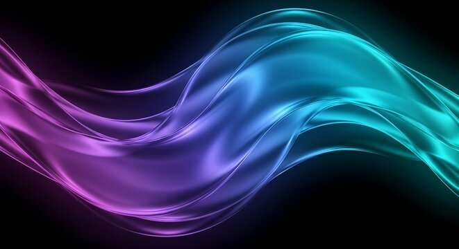 Abstract flowing holographic wave with vibrant purple and teal gradients