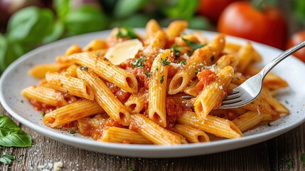 Penne Pasta with Tomato Meat Sauce, Italian Cuisine Tasty Meal