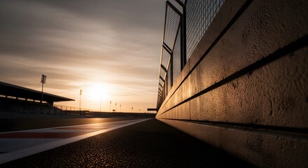 Golden Hour on an Empty Race Track with Perspective perfect for Sports advertising, automotive promotions, website banners,