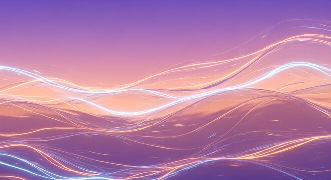 Abstract light trails on a violet background create a sense of movement