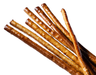 Close up of crispy breadsticks on black background studio shot with macro lens