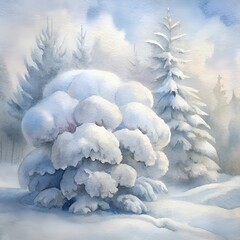 Beautiful white winter landscape with snow-covered trees, cold forest, and frozen nature under a blue sky