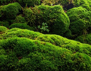Lush green moss landscape close-up