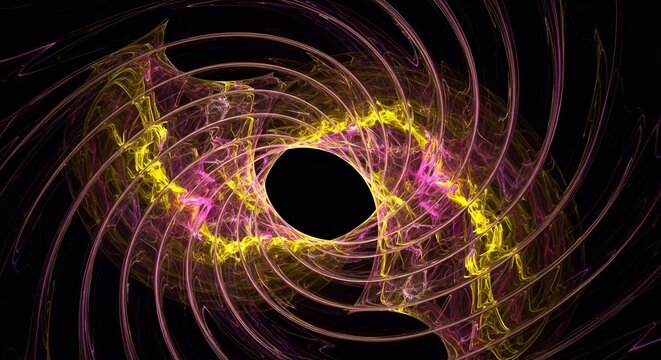 Hypnotic vortex of pink and yellow light trails in a captivating abstract design