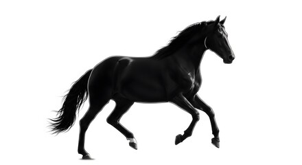 Majestic Black Horse Galloping Isolated on White Background perfect for website banner, print advertisement, graphic design