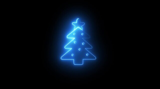 New Year tree, Christmas  Neon Christmas Glowing neon Christmas tree icon with star, looped slow flashing animation. star symbol tree video vintage wink winter exams year..