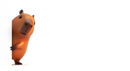 Cute 3D Capybara Character Peeking from Side with Ample Copy Space perfect for website banner, marketing material,