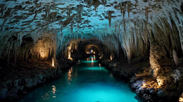 Clear waterway landscape in underground caves