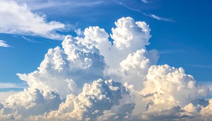 Large, fluffy white clouds contrast against a vibrant blue sky