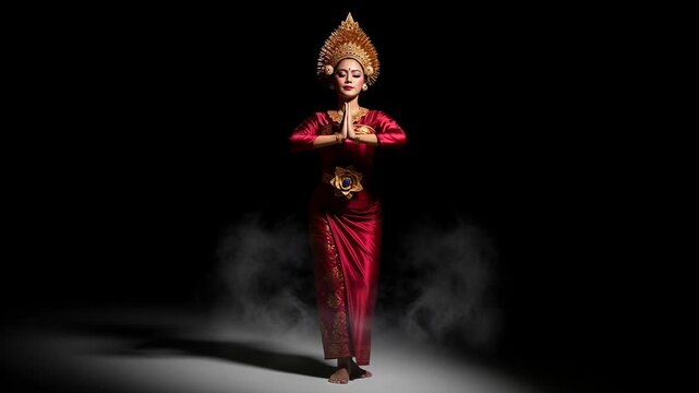 Traditional Female Dancer Performing Cultural Dance in Elegant Costume with Dramatic Lighting