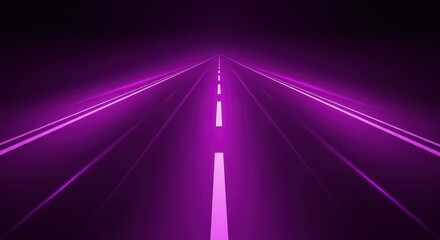 Glowing magenta light trails illuminate a vanishing point on an abstract roadway