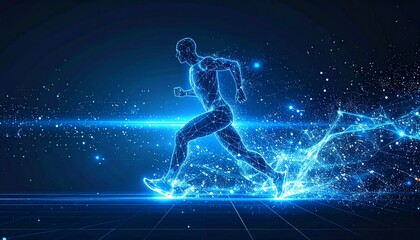 Futuristic Digital Runner Energy with Speed, Technology, and Network Concept Blue Light.