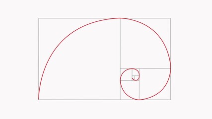 Golden ratio transparent video - The Fibonacci Sequence animated with lines shape. 4k video Alpha channel animation white background