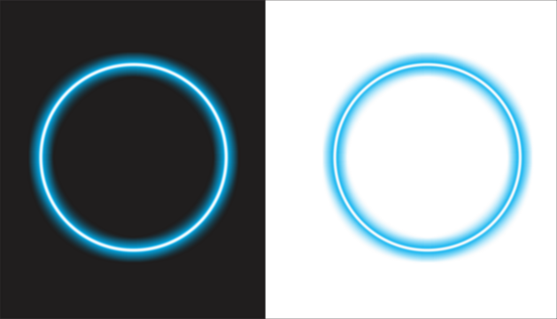 Futuristic neon blue circle frame graphic element on split black and white background for modern technology, gaming, streaming, or cyberpunk border vector design template.