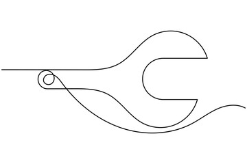 Wrench icon continuous one line drawing on white background minimalist hand tool outline vector illustration
