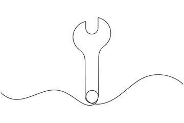 Wrench icon continuous one line drawing on white background minimalist hand tool outline vector illustration