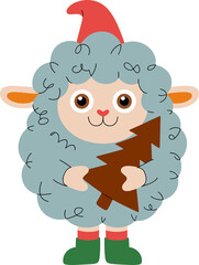 Charming sheep with tree, ready for holiday projects, adding a touch of festive cheer