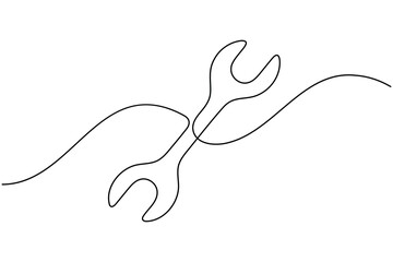 Wrench icon continuous one line drawing on white background minimalist hand tool outline vector illustration