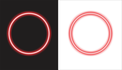 Futuristic neon red circle frame graphic element on split black and white background for modern technology, gaming, social media story, or product presentation border vector template.