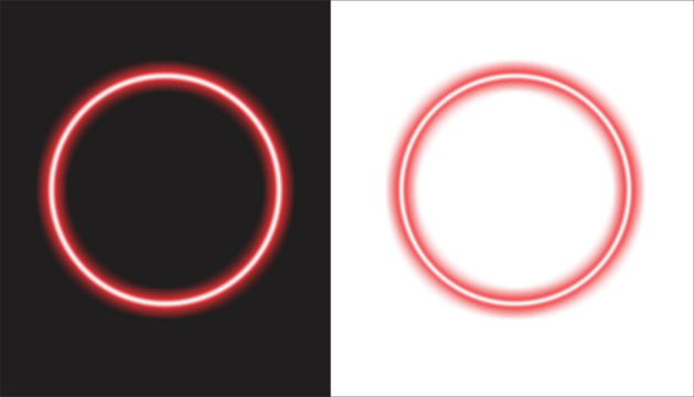 Futuristic neon red circle frame graphic element on split black and white background for modern technology, gaming, social media story, or product presentation border vector template.