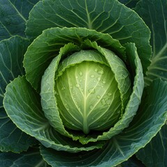 Obraz premium Crisp green cabbage leaf wet with condensation, suggesting hydration and cool vegetable relief. Natural cooling method for wellness and health ,diet ,background ,summer