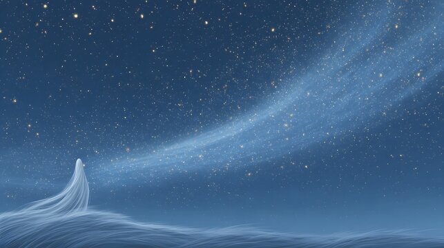 A solitary ethereal figure stands on a frosty landscape beneath a starry night sky with a luminous cosmic stream - Powered by Adobe
