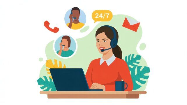 Customer Support at Your Service: Depicting a scene of customer service personnel assisting clients, providing round-the-clock support.